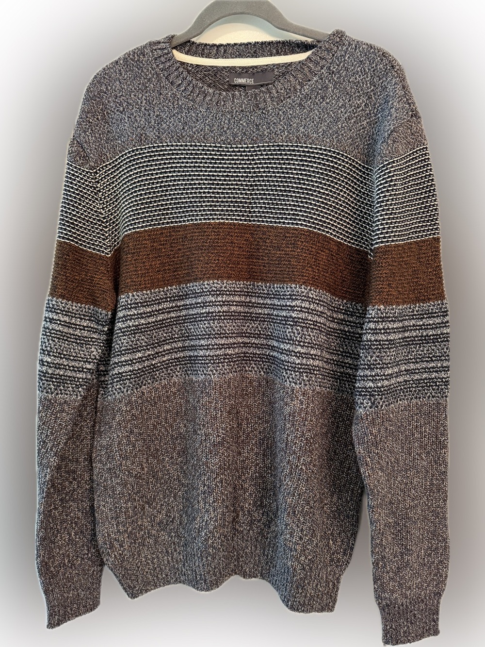 NWT--Men's Striped Crewneck Sweater - Blue & Brown   XL
